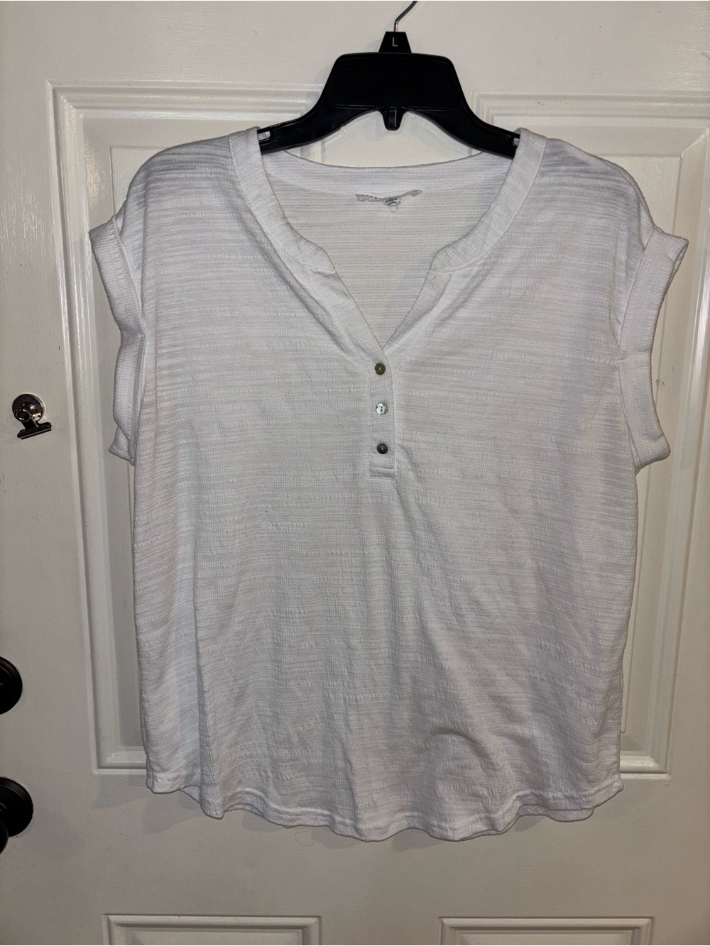 Jane and Delancey White Short-Sleeve Henley Top